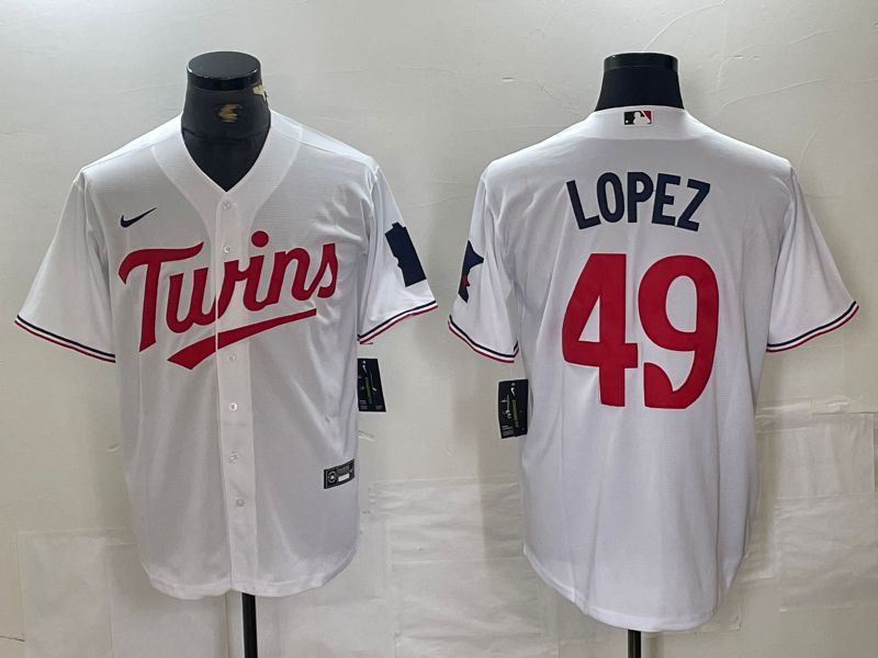 Men Minnesota Twins 49 Lopez Nike White Home Replica Player Game MLB Jersey